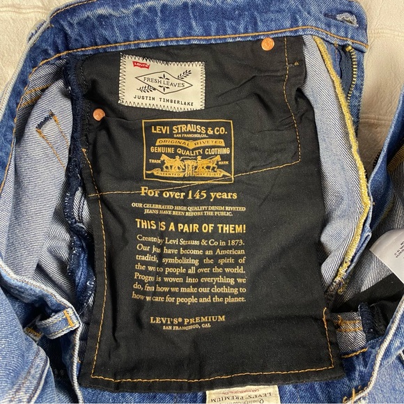 Levi's 502 x Justin Timberlake Fresh Leaves Jeans Men's 34x32 Blue Distressed - Picture 9 of 15